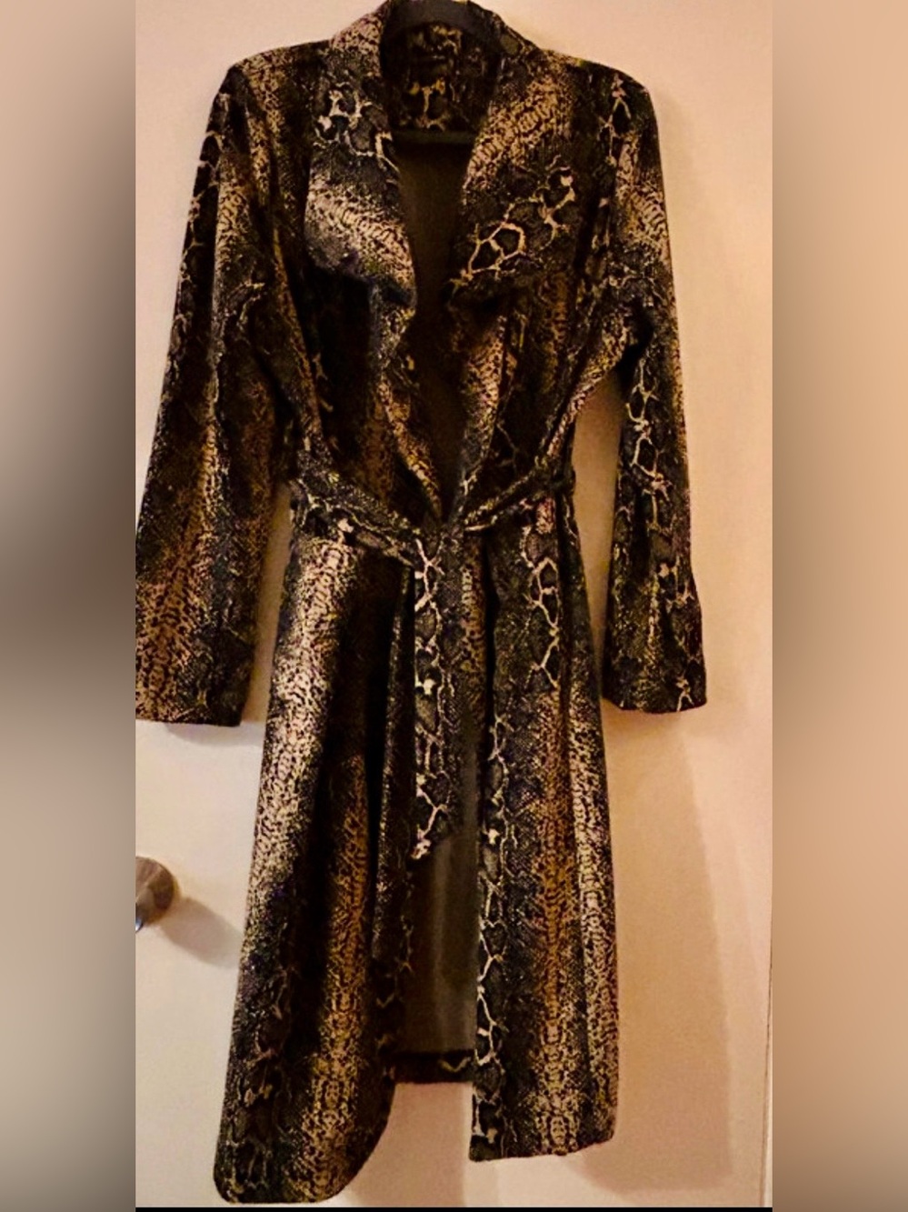 Shinestar Faux Snakeskin Animal Print Long Duster Coat Belted XL - Picture 9 of 13
